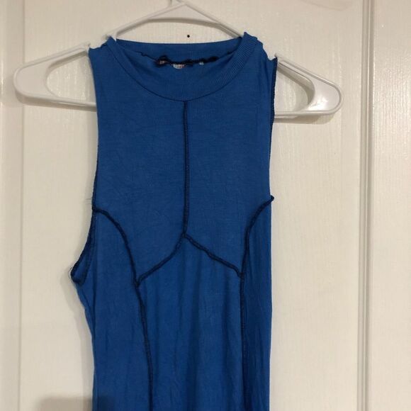 Urban Outfitters Mini Dress Uo Deja Seamed Mock Neck Cutout Back Blue Medium - Picture 3 of 8